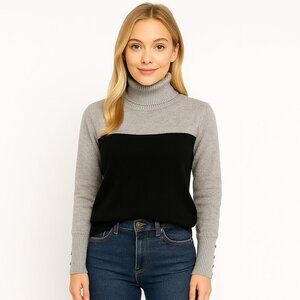ap adyson parker grey/black colorblock turtleneck button details on sleeve warm